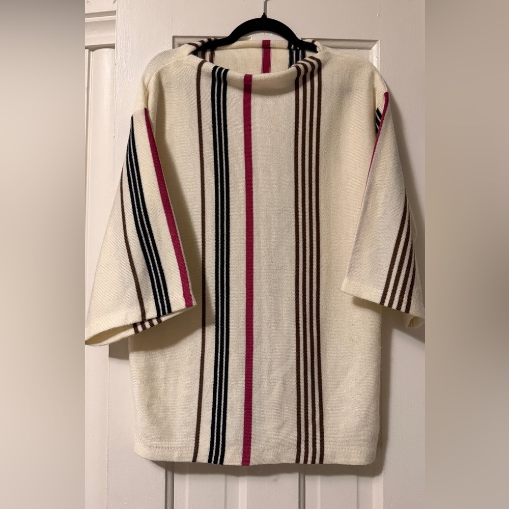 Vintage Striped Knit Top Cream Black Brown Pink Straight Fit